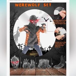 NWT Medium 8 to 10 yrs kids Werewolf Costume Set Glowing eyes Halloween costume